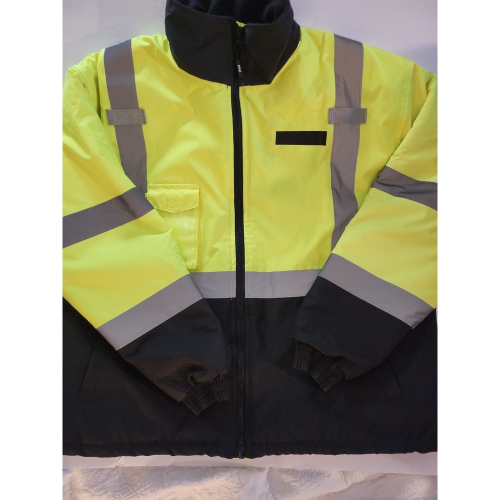 MAX MAX601 Hi-Vis Safety Bomber Jacket Lime Yellow Black Reflective Class 3 2XL